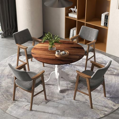 GIANTEX Round Dining Table, 39" D X 29" H, Rubber Wood Pedestal Table W/Round Tabletop & Curved Trestle Legs, 4-Person Dinner Table for Kitchen, Dining Room, Restaurant (Walnut & White) - color: Walnut & White