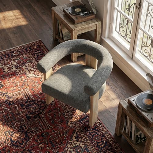 VKNOW Barrel Accent Chairs Set of 2 with Armrests and Rubberwood Legs | Mid Century Modern Upholstered Living Room Chairs with Open Back, Chenille Fabric, for Living Room, Bedroom, Dark Gray - color: Dark Gray, size: Set of 2