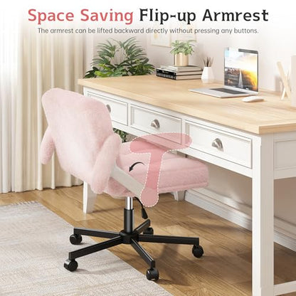 DurayLoly Criss Cross Chair with Wheels and Flip-up Arms | 360° Swivel,Plush Teddy Fabric Cross Legged Chair, Adjustable Height for Bedroom, Home Office, Apartment,Vanity,Pink - color: Light Pink