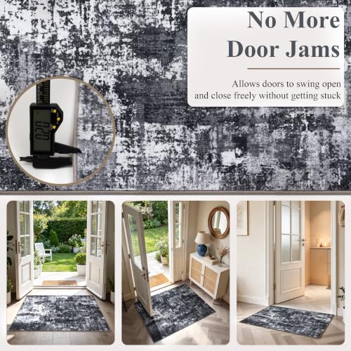 Sasttie 2x8 Runner Rug, Modern Abstract Hallway Rug, Black & White | Ultra-Soft Faux Wool, Machine Washable, Low Pile, Non-Slip, Thin, for Hallway, Entrance, Kitchen, Entryway & Laundry Room - color: Black & White, size: 2' x 8' (Rectangular)