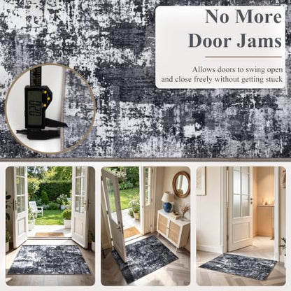 Sasttie 2x12 Runner Rug, Modern Abstract Hallway Rug, Black & White | Ultra-Soft Faux Wool, Machine Washable, Low Pile, Non-Slip, Thin, for Hallway, Entrance, Kitchen, Entryway & Laundry Room - color: Black & White, size: 2' x 12' (Rectangular)