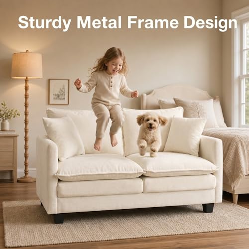 50" Love Seat, Small Cloud Sofa Couch with 2-Layer Cushion & 27" Deep Seat, 2 Pillows for Small Spaces, Bedroom, Apartment, Office, Living Room, in a Box, Beige - color: Beige, size: Loveseat