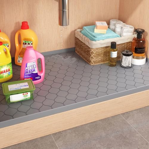 Winisok 방수 언더 싱크 매트 71.1cm x 48.3cm(28인치 x 19인치), 실리콘 매트, 블랙 | 돌출된 가장자리로 흘리거나 새는 것을 가두어 줍니다. 선반 라이너, 캐비닛 프로텍터, 주방, 욕실, 부츠, 애완동물, 가정 필수품용 - color: 블랙., size: 19"W x 28"L
