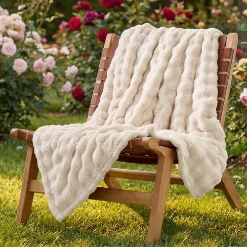 Lotus Karen 3D Bubble Fleece Blanket - Ultra Soft Fluffy Beige Twin Blanket for Couch, Lightweight Cozy Throw for All Season, Adults Women Kids(Beige, 60"x80") - color: 04 Beige, size: Twin (60" x 80")