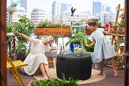 Keter Circa 37 Gallon Wood Panel Style Round Outdoor Deck Box and Storage Table, Grey - color: Grey