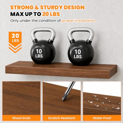 RICHER HOUSE 12 Inch Deep Floating Shelves, 36 Inch Long Wall Shelf, Walnut | Rustic Wood Wall Mounted Shelves, Bookshelf Set of 2 with Invisible Bracket for Display Bathroom Bedroom Kitchen Living Room - color: Walnut, size: 36in