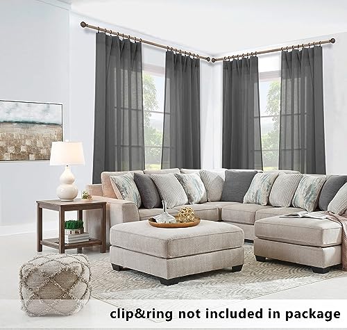 KOUFALL Dark Grey Sheer Curtains 84 Inches Long,Linen Look Rod Pocket Window Curtains for Living Room Bedroom,2 Panels Set,Charcoal Gray - color: Dark Grey, size: 52"W x 84"L (Pack of 2)