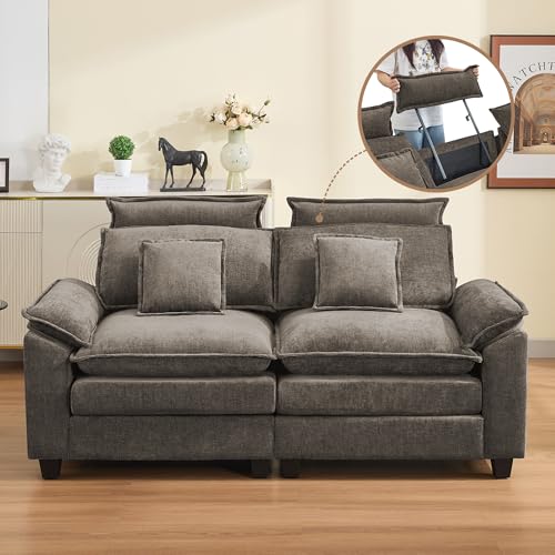 72'' Cloud Modern Loveseat Couch with Detachable Headrest, Modular Sectional Sofa Couch Deep Love Seat, Oversized 2 Seater Chenille Comfy Sofa with Armrests for Living Room, Brown - color: Brown, size: Loveseat