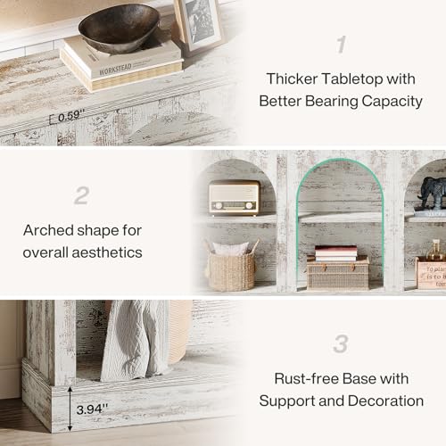 Tribesigns Console Table with Storage, 63" Long Arched Entryway Table | 3 Tier Wooden Farmhouse Rectangular Sofa Table Behind The Couch for Entrance, Hallway, Living Room, Distressed White - color: Distressed White