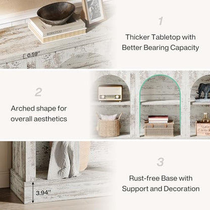 Tribesigns Console Table with Storage, 63" Long Arched Entryway Table | 3 Tier Wooden Farmhouse Rectangular Sofa Table Behind The Couch for Entrance, Hallway, Living Room, Distressed White - color: Distressed White