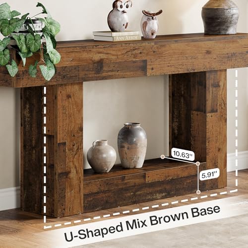 Tribesigns 63" Console Table, Farmhouse 2-Tier Entryway Table with U-Shaped Base, Narrow Long Wood Sofa Table Behind Couch Table for Living Room, Hallway, Foyer, Mix Brown - color: Mix Brown