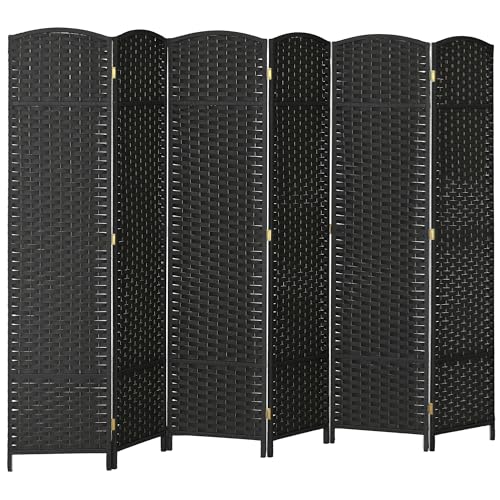 HOMCOM Room Divider 6 Panel Folding Privacy Screen 5.6' Tall Nature Wood | Freestanding Partition, Home Office, Bedroom - color: Black, size: 6 Panel