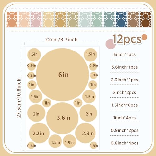 Zonon 264 Pcs Polka Dot Wall Decals for Classroom Decor Kids Circle Wall Sticker Vinyl Peel and Stick Colorful Removable for Nursery Bedroom Playroom Living Room(Boho Color) - color: Boho Color, style: Classic