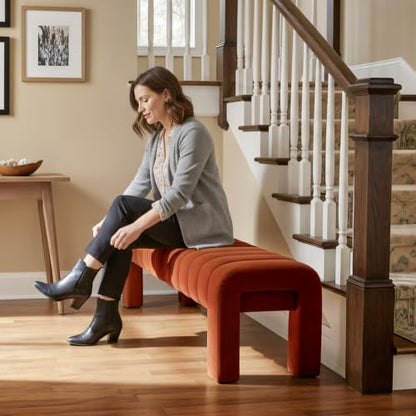 63" Bedroom Bench, Upholstered Entryway Bench, Modern End of Bed Ottoman with Solid Wood Legs and Adjustable Foot Pegs for Entryway, Dining Room and Living Room (Rust Velvet) - color: Rust Velvet, size: 63"