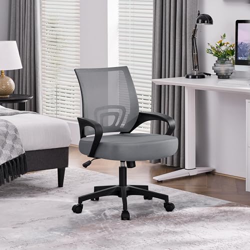 Yaheetech Mid Back Mesh Computer Office Desk Chair Adjustable Swivel, Dark Grey - color: Dark Gray