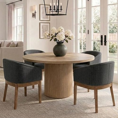 HNY Barrel Dining Chairs Set of 4, Mid Century Modern Upholstered Dining Chairs with Arms, Linen Kitchen & Dining Room Chairs, Solid Wood Frame Accent Chairs for Kitchen, Apartment, Charcoal Black - color: Charcoal,natural Lges, size: 4 Chairs