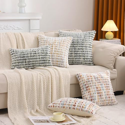 LUOYEHK Boho Throw Pillow Covers 20x20 Inch Set of 2 Farmhouse Neutral Pillow Covers Chenille Tufted Pillowcase for Couch Sofa Bed Living Room, Green White - color: Green White, size: 20" x 20" (Pack of 2)