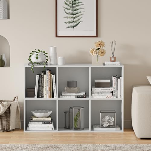 VDNEND Wooden Cube Storage Organizer with Closed Back Panel, 11in Cube Shelf Opening, Bookshelf, Display Shelf,Closet Cabinet for Home and Office (Embossed White, 6-Cube 35.98L*9.45W*24.09H) - color: Embossed White, size: 6-Cube 35.98L*9.45W*24.09H