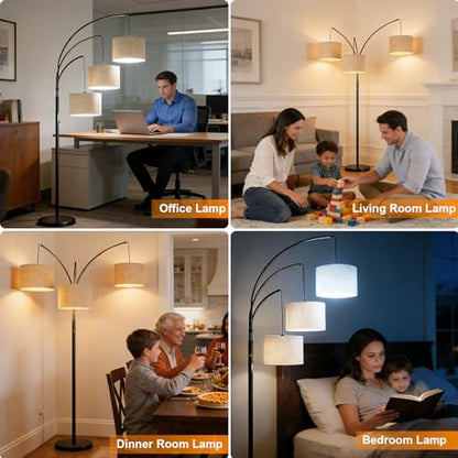 80 Inch Arc Floor Lamp with Remote Control, 3-Light Dimmable Standing Lamp | 2400LM Super Bright Tree Lamp for Living Room, Modern Tall Floor Lamp with Adjustable Arms&Weighted Base,3 LED Bulbs Included - color: Beige