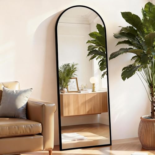 Arched Full Length Floor Mirror, 15.75"x59" Body Wall Mirror Stand | Shatter-Proof Nano Glass, Tall Standing, Hanging or Leaning, Aluminum Alloy Frame for Bedroom, Modern Home Decor, Black - color: Black-arched, size: 59"L x 15.8"W