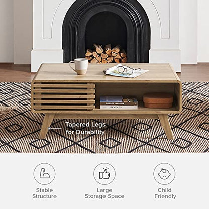 mopio Ensley Coffee Table with Storage, Mid Century Modern, Farmhouse Wood Coffee Table for Living Room Fluted (Oak) - color: Oak