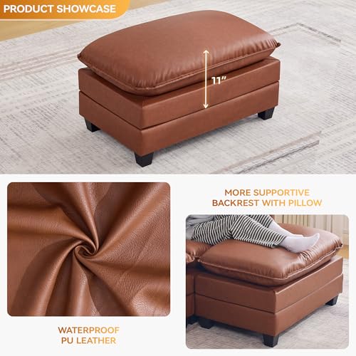 WUTUTUEE 35'' Modern Leather Cloud Sofa Ottoman,Rectangle Ottoman for Modular Sectional Sofa, Leather Brown - color: Pu-dark Brown, size: 35'' Ottoman
