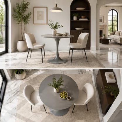 31.5" Grey Round Dining Table, Tulip Pedestal Dining Table for 2-4 | Small Space Dining Table with Grey MDF Round Top, Tulip Pedestal Base, Seats 2-4 for Apartments and Breakfast Nooks - color: Grey
