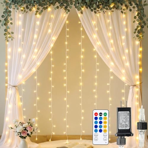 HEYFUNi 6.6FT x 6.6FT Warm White Curtain Lights Plug in, 200 LED | Window String Lights With Remote, 8 Modes, Timer, Memory, Connectable Fairy Lights for Bedroom, Wall, Wedding, Dorm Decor - color: Warm White, size: 6.6ft*6.6ft