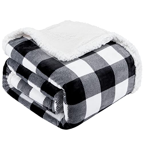 Sherpa Plaid Twin Blanket 60" X 70", Fuzzy Fluffy Soft Cozy Throw Blanket, Twin Size Plush Fleece Flannel Plush Microfiber Blanket for Couch Bed Sofa (Black) - color: Black