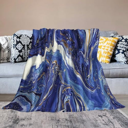 Marble Throw Blanket Blue Abstract Gold Powder Pattern Soft Lightweight Warm Plush Blankets for Sofa Bedroom 40"x50" - color: Marble-1, size: 40"x50"
