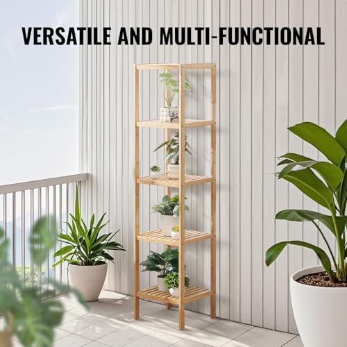 VEVOR 5-Tier Bathroom Standing Shelf, Narrow Shelving Unit, Display Storage Rack Organizer, Freestanding Flower Plant Stand, Multifunctional Bamboo Shelf Ideal for Bathroom, Kitchen, Home, Natural - style: 5-Tier