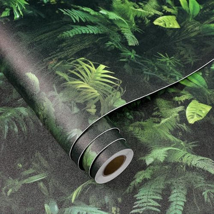 FunStick Dark Green Tropical Wallpaper Peel and Stick Jungle Leaf Wallpaper for Bedroom Bathroom Kids Room Removable Black Green Tropical Contact Paper for Wall Murals Cabinets Waterproof 17.5"x118" - size: 17.5" x 118"
