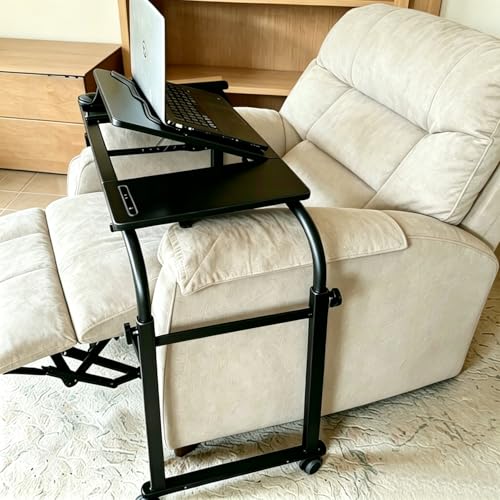 Overbed Bedside Table with Wheels Portable Rolling Laptop Desk Cart Computer Table Over The Bed Table Adjustable Height and Length with Tilt Stand Board for Bed Hospital Home and Office (Black-M) - color: Black-m
