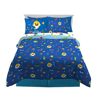 Franco Kids Bedding Super Soft Comforter and Sheet Set with Sham, 7 Piece Full Size, Baby Shark