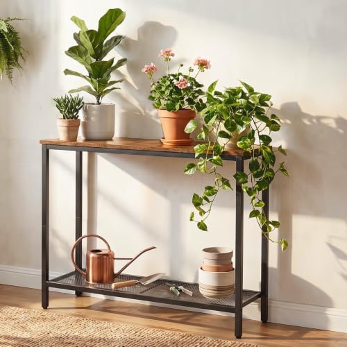 HOOBRO 29.5" Narrow Console Table, Small Entryway Table with Shelf, 2 Tier Thin Sofa Table, Behind Couch Table, Side Table, for Hallway, Living Room, Bedroom, Rustic Brown and Black BF74XG01 - color: Rustic Brown + Black