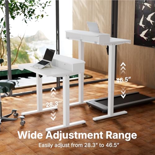 HUANUO 32" X 21" Electric Standing Desk with 2 Drawers, C-Clamp Mount Compatible, Height Adjustable Computer Desk, Home Office Stand Up Desk with 4 Preset Heights & 2 Hooks, White - color: White, size: 32" X 21"