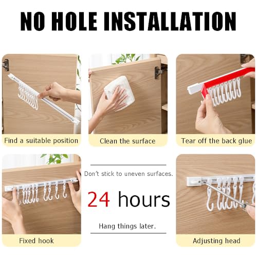 OULIGET Utility Slide Rail Hook,Under Cabinet Kitchen No Punching Hooks for Hanging Utensil,Bathroom Bedroom Office Wall Door Rack with 10 Hooks,2Pieces - color: Blue Pink