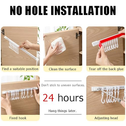 OULIGET Utility Slide Rail Hook,Under Cabinet Kitchen No Punching Hooks for Hanging Utensil,Bathroom Bedroom Office Wall Door Rack with 10 Hooks,2Pieces - color: Blue Pink