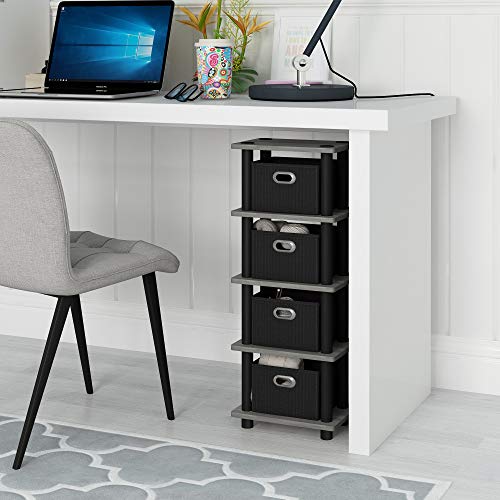 FURINNO Turn-N-Tube LACi 4-Bins System Rack, French Oak Grey/Black - color: French Oak Grey/Black, size: 4-Bins