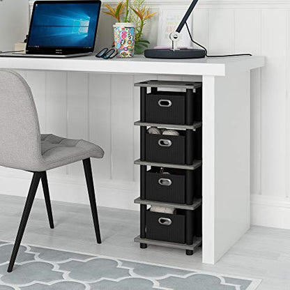 FURINNO Turn-N-Tube LACi 4-Bins System Rack, French Oak Grey/Black - color: French Oak Grey/Black, size: 4-Bins