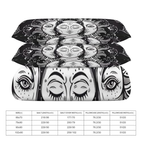 Black and White Sun and Moon 3 Piece Reversible Bedding Set 86"x70",Double Sided Brushed Microfiber Duvet Cover Set with 2 Pillowcases Soft Breathable Comforter Cover for Home - color: Black and White Sun and Moon, size: 86"x70"