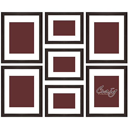 Craig Frames 7-Piece Wall Frame Set – Dark Brown 1-Inch MDF Moulding, Wood Grain Finish, Includes White Display Mats and Hanging Hardware – Photo Collage Gallery Display - color: 621FSET01S07Z Brown Frame Set