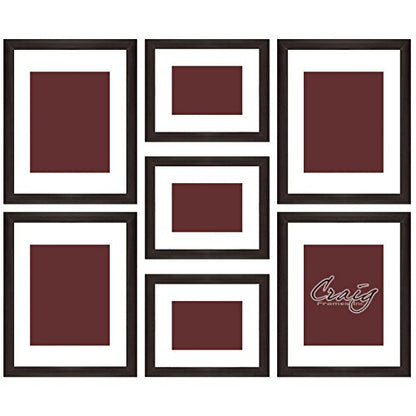 Craig Frames 7-Piece Wall Frame Set – Dark Brown 1-Inch MDF Moulding, Wood Grain Finish, Includes White Display Mats and Hanging Hardware – Photo Collage Gallery Display - color: 621FSET01S07Z Brown Frame Set