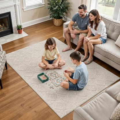 U'Artlines 6x9 Beige Washable Area Rug for Living Room | Soft Fluffy, High Low Textured Carpet, Modern Neutral, Geometric, Non Slip Rugs for Bedroom, Dining Room, Kids Room - size: 6 x 9ft