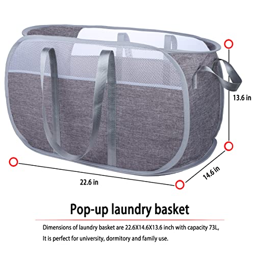 Pop Up Laundry Hamper，with Durable Handles collapsible laundry basket，Easy to Open and Fold for college Dorm,kids room，travel (Gray)… - color: Gray
