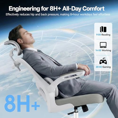 Ergonomic Office Chair, Desk Chair with Adjustable Lumbar Support | High Back Breathable Mesh Computer Chair with Adjustable Headrest,Hanger,Flip Up Armrest and Rocking Function for Home Office - color: Grey