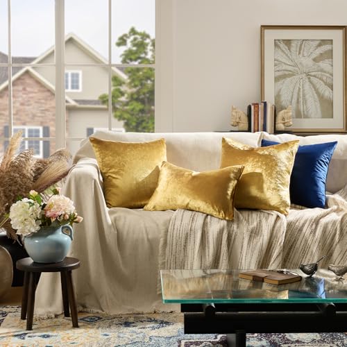 GIGIZAZA Gold Velvet Pillow Covers 12x20 Decorative Pillows Pack of 2 | Lumbar Throw Pillows for Couch Sofa,300gsm Soft Textured Fabric,Modern Accent Pillowcases,Luxury Cushion Covers - color: Gold, size: 20" x 12" (Pack of 2)