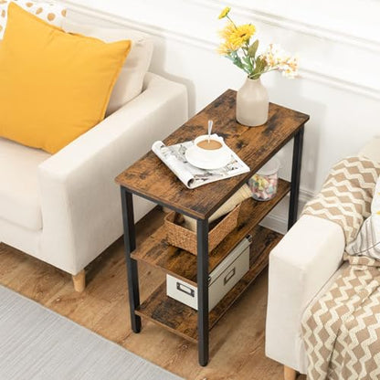 HOOBRO End Table, Simple Rustic Side Table with 3-Tier Storage Shelf, Narrow Nightstand for Small Spaces, for Living Room, Bedroom,Easy Assembly, Industrial Design, Rustic Brown and Black BF14BZ01 - color: Rustic Brown + Black