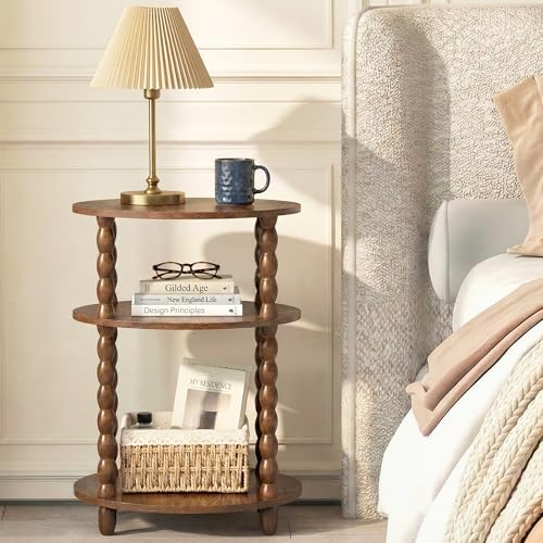 3-Tier Oval Side Table with Solid Wood Legs, Small End Table with Storage Shelves for Living Room Bedroom, Modern Night Stand Accent Table for Small Spaces, Easy Assembly - size: Oval(12.6''x15.7''x22.8'')