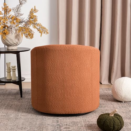 KINWELL 32" Wide Swivel Boucle Accent Chair Armchair, No Assembly Mid-Century Modern Round Upholstered Barrel Chair for Living Room, Bedroom, Office (Caramel) - color: Caramel, style: Set of 1